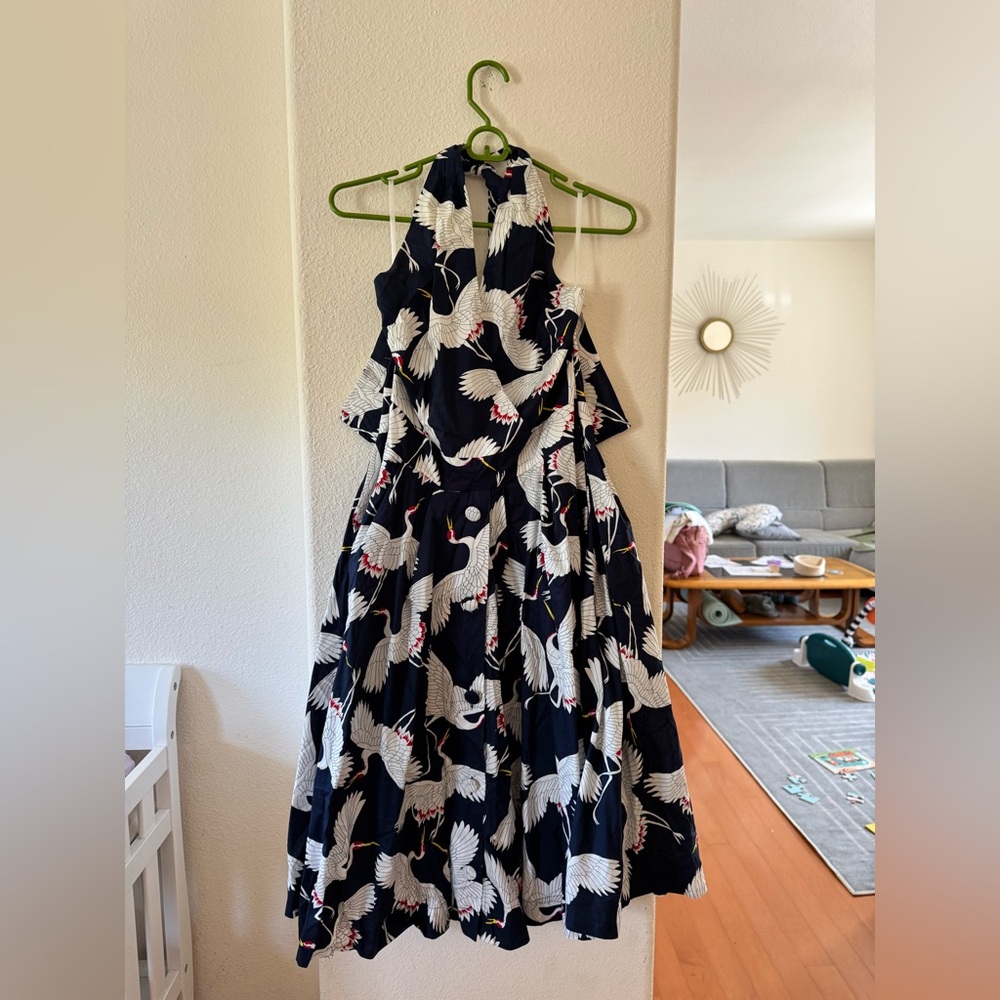 Unique Vintage Crane Halter Dress